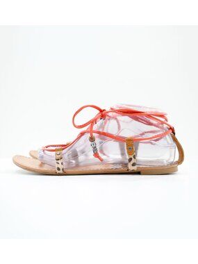 DV Dolce Vita Animal Print & Pink Patent Leather Flat Gladiator Sandals - 8.5